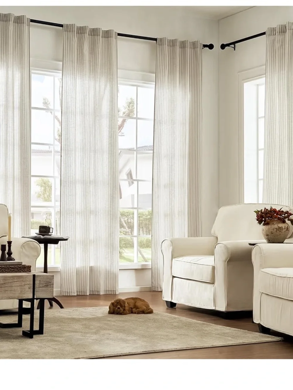 Striped Curtains Light-Filtering Rod Pocket Back Tab - TAUPE GRAY ON BEIGE